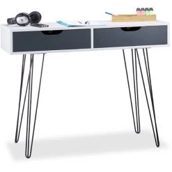 Relaxdays Table De Bureau Blanche, Avec Tiroirs, Design Moderne, Bureau Pour Adolescent, HLP: 76x100x40cm, Blanc