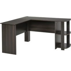 HOMCOM Bureau Informatique Bureau D'angle Contemporain Avec étagères Imitation Wengé