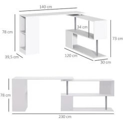 HOMCOM Bureau Informatique Multimédia Modulable Design Contemporain Zig Zag Bibliothèque Intégrée Panneaux Particules Blanc Métal - Blanc -France Bureau Soldes 2022 10568626 3