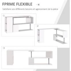 HOMCOM Bureau Informatique Multimédia Modulable Design Contemporain Zig Zag Bibliothèque Intégrée Panneaux Particules Blanc Métal - Blanc -France Bureau Soldes 2022 10568626 4
