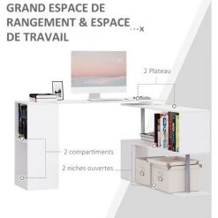 HOMCOM Bureau Informatique Multimédia Modulable Design Contemporain Zig Zag Bibliothèque Intégrée Panneaux Particules Blanc Métal - Blanc -France Bureau Soldes 2022 10568626 5