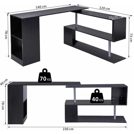HOMCOM Bureau Informatique Multimédia Modulable Design Contemporain Zig Zag Bibliothèque Intégrée Panneaux Particules Noir Métal - Noir 5 HOMCOM Bureau Informatique Multimédia Modulable Design Contemporain Zig Zag Bibliothèque Intégrée Panneaux Particules Noir Métal - Noir – Image 3