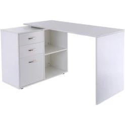 HOMCOM Bureau D'angle Bureau Droit Modulable 2 En 1 Bureau Informatique Tiroirs X 3 + 2 Niches MDF Blanc