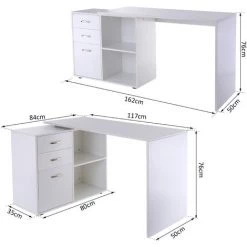 HOMCOM Bureau D'angle Bureau Droit Modulable 2 En 1 Bureau Informatique Tiroirs X 3 + 2 Niches MDF Blanc -France Bureau Soldes 2022 10646797 3