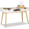 Relaxdays Bureau, Design Scandinave, 2 Tiroirs, Table D’ordinateur HxLxP: Env. 76 X 120 X 55 Cm, Bois, Blanc-brun -France Bureau Soldes 2022 11018298 1
