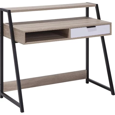 BELIANI Bureau Bois Clair Et Blanc Avec Tiroir 100 X 50 Cm - Bois Clair 3 BELIANI Bureau Bois Clair Et Blanc Avec Tiroir 100 X 50 Cm - Bois Clair