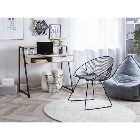 BELIANI Bureau Bois Clair Et Blanc Avec Tiroir 100 X 50 Cm - Bois Clair 4 BELIANI Bureau Bois Clair Et Blanc Avec Tiroir 100 X 50 Cm - Bois Clair – Image 2