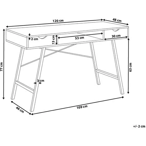BELIANI Bureau Bois Clair Et Blanc Avec Tiroir 120 X 48 Cm - Bois Clair 5 BELIANI Bureau Bois Clair Et Blanc Avec Tiroir 120 X 48 Cm - Bois Clair – Image 3