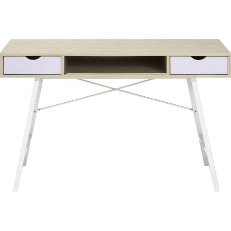 BELIANI Bureau Bois Clair Et Blanc Avec Tiroir 120 X 48 Cm - Bois Clair 6 BELIANI Bureau Bois Clair Et Blanc Avec Tiroir 120 X 48 Cm - Bois Clair – Image 4