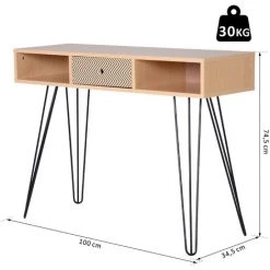 HOMCOM Table D'appoint Console Design Scandinave Graphique Dim. 100L X 35l X 75H Cm 2 Niches Tiroir Pieds Effilés Acier Noir Panneaux Particules Chêne 9 HOMCOM Table D'appoint Console Design Scandinave Graphique Dim. 100L X 35l X 75H Cm 2 Niches Tiroir Pieds Effilés Acier Noir Panneaux Particules Chêne -France Bureau Soldes 2022 11572848 3