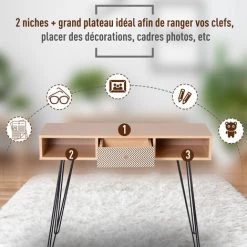 HOMCOM Table D'appoint Console Design Scandinave Graphique Dim. 100L X 35l X 75H Cm 2 Niches Tiroir Pieds Effilés Acier Noir Panneaux Particules Chêne 10 HOMCOM Table D'appoint Console Design Scandinave Graphique Dim. 100L X 35l X 75H Cm 2 Niches Tiroir Pieds Effilés Acier Noir Panneaux Particules Chêne -France Bureau Soldes 2022 11572848 4