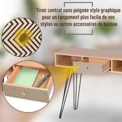 HOMCOM Table D'appoint Console Design Scandinave Graphique Dim. 100L X 35l X 75H Cm 2 Niches Tiroir Pieds Effilés Acier Noir Panneaux Particules Chêne 11 HOMCOM Table D'appoint Console Design Scandinave Graphique Dim. 100L X 35l X 75H Cm 2 Niches Tiroir Pieds Effilés Acier Noir Panneaux Particules Chêne -France Bureau Soldes 2022 11572848 5