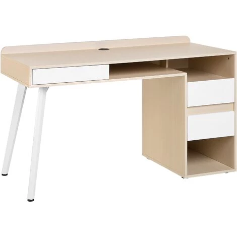 BELIANI Bureau Blanc/bois 130 X 60 Cm - Blanc 3 BELIANI Bureau Blanc/bois 130 X 60 Cm - Blanc