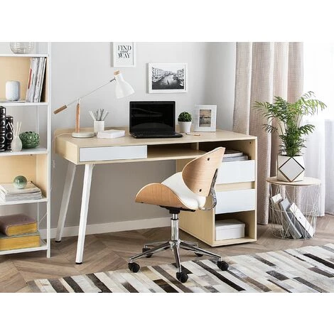 BELIANI Bureau Blanc/bois 130 X 60 Cm - Blanc 4 BELIANI Bureau Blanc/bois 130 X 60 Cm - Blanc – Image 2