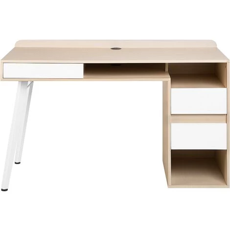 BELIANI Bureau Blanc/bois 130 X 60 Cm - Blanc 5 BELIANI Bureau Blanc/bois 130 X 60 Cm - Blanc – Image 3