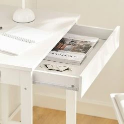 Table Bureau Informatique Secrétaire Avec 1 Tiroir Et 2 Crochets, SoBuy® FWT43-W -France Bureau Soldes 2022 12135575 4