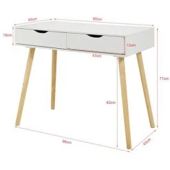 Table De Bureau Informatique Secrétaire Table Plan De Travail Avec 2 Tiroirs, SoBuy® FWT40-WN -France Bureau Soldes 2022 12135585 2