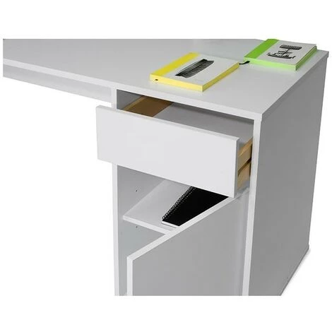TOPKIT | Bureau Burgos 5214| Grande Table D'ordinateur | Bureau Avec Tiroir Et Porte | Blanc 5 TOPKIT | Bureau Burgos 5214| Grande Table D'ordinateur | Bureau Avec Tiroir Et Porte | Blanc – Image 3