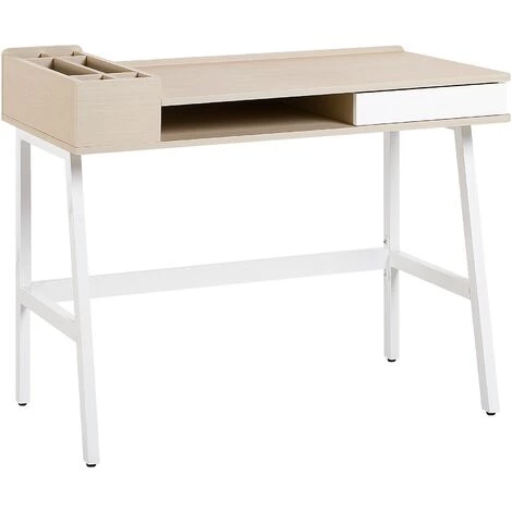 BELIANI Bureau Blanc/bois 100 X 55 Cm - Blanc 3 BELIANI Bureau Blanc/bois 100 X 55 Cm - Blanc