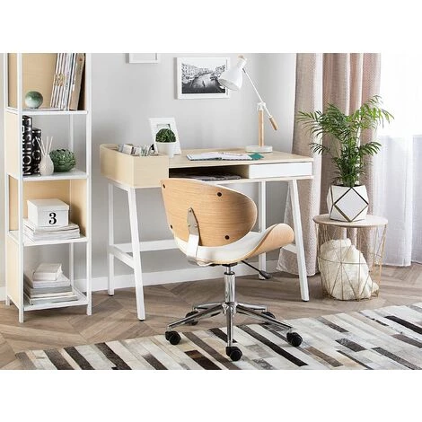 BELIANI Bureau Blanc/bois 100 X 55 Cm - Blanc 4 BELIANI Bureau Blanc/bois 100 X 55 Cm - Blanc – Image 2