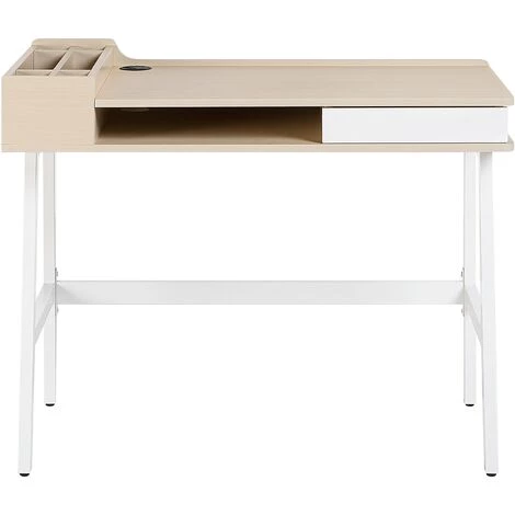 BELIANI Bureau Blanc/bois 100 X 55 Cm - Blanc 6 BELIANI Bureau Blanc/bois 100 X 55 Cm - Blanc – Image 4