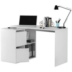 Bureau Avec 2 Niches Et 2 Portes Coloris Blanc Artik En MDF - Dim: 74 X 120 X 77 Cm -PEGANE- -France Bureau Soldes 2022 12557411 4