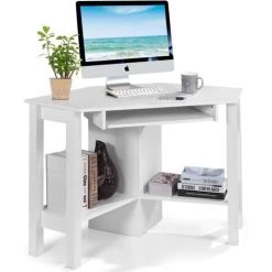 COSTWAY Bureau Informatique, Table Bureau D’Angle, Avec 3 Tablettes De Rangement 120 X 60 X 77CM (Blanc)