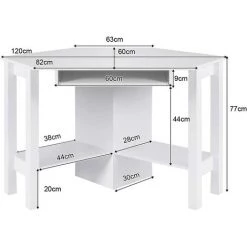 COSTWAY Bureau Informatique, Table Bureau D’Angle, Avec 3 Tablettes De Rangement 120 X 60 X 77CM (Blanc) -France Bureau Soldes 2022 13119398 5
