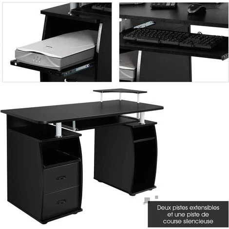 COSTWAY Table De Bureau Pour Ordinateur PC Avec Tablette Imprimante, Tablette à Clavier, 2 Tiroirs Et Plate-forme De Moniteur 5 COSTWAY Table De Bureau Pour Ordinateur PC Avec Tablette Imprimante, Tablette à Clavier, 2 Tiroirs Et Plate-forme De Moniteur – Image 3