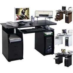 COSTWAY Table De Bureau Pour Ordinateur PC Avec Tablette Imprimante, Tablette à Clavier, 2 Tiroirs Et Plate-forme De Moniteur 10 COSTWAY Table De Bureau Pour Ordinateur PC Avec Tablette Imprimante, Tablette à Clavier, 2 Tiroirs Et Plate-forme De Moniteur -France Bureau Soldes 2022 13263507 4