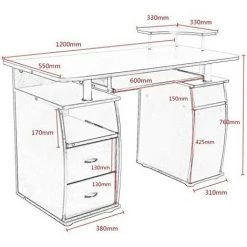 COSTWAY Table De Bureau Pour Ordinateur PC Avec Tablette Imprimante, Tablette à Clavier, 2 Tiroirs Et Plate-forme De Moniteur 11 COSTWAY Table De Bureau Pour Ordinateur PC Avec Tablette Imprimante, Tablette à Clavier, 2 Tiroirs Et Plate-forme De Moniteur -France Bureau Soldes 2022 13263507 5