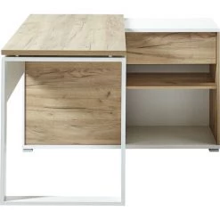 Bureau Coloris Blanc / Chêne-Navarra Repro - Dim : 120 X 75 X 117cm -PEGANE-