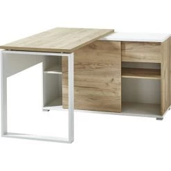 Bureau Coloris Blanc / Chêne-Navarra Repro - Dim : 120 X 75 X 117cm -PEGANE- -France Bureau Soldes 2022 13388751 3