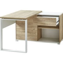 Bureau Coloris Blanc / Chêne-Navarra Repro - Dim : 120 X 75 X 117cm -PEGANE- -France Bureau Soldes 2022 13388751 4