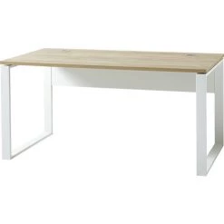Bureau Coloris Blanc / Chêne-Navarra Repro - Dim : 158 X 75 X 79 Cm -PEGANE- -France Bureau Soldes 2022 13388752 2