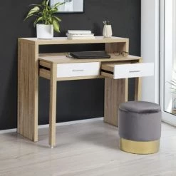 IDMARKET Bureau Extensible MAX Bois Façon Hêtre Et Blanc - Blanc