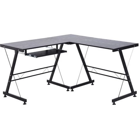 HOMCOM Bureau D'angle Bureau Informatique Design Moderne Métal MDF Imitation Veinage Bois Noir 3 HOMCOM Bureau D'angle Bureau Informatique Design Moderne Métal MDF Imitation Veinage Bois Noir