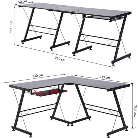 HOMCOM Bureau D'angle Bureau Informatique Design Moderne Métal MDF Imitation Veinage Bois Noir 5 HOMCOM Bureau D'angle Bureau Informatique Design Moderne Métal MDF Imitation Veinage Bois Noir – Image 3