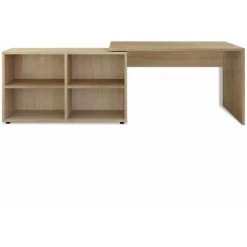 HELLOSHOP26 Bureau Table Meuble Travail Informatique D'angle 4 étagères Chêne - Beige