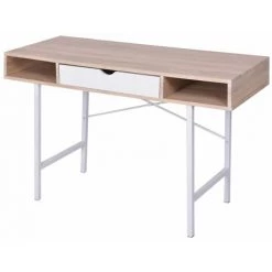 HELLOSHOP26 Bureau Table Meuble Travail Informatique Bureau Avec 1 Tiroir Chêne Et Blanc - Beige -France Bureau Soldes 2022 13977336 2