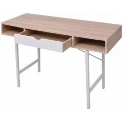 HELLOSHOP26 Bureau Table Meuble Travail Informatique Bureau Avec 1 Tiroir Chêne Et Blanc - Beige -France Bureau Soldes 2022 13977336 3