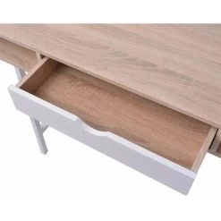 HELLOSHOP26 Bureau Table Meuble Travail Informatique Bureau Avec 1 Tiroir Chêne Et Blanc - Beige -France Bureau Soldes 2022 13977336 4