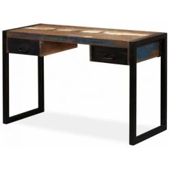 HELLOSHOP26 Bureau Table Meuble Travail Informatique Avec 2 Tiroirs Bois De Récupération Massif 120 Cm - Bois