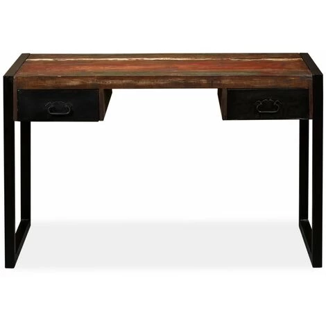 HELLOSHOP26 Bureau Table Meuble Travail Informatique Avec 2 Tiroirs Bois De Récupération Massif 120 Cm - Bois 4 HELLOSHOP26 Bureau Table Meuble Travail Informatique Avec 2 Tiroirs Bois De Récupération Massif 120 Cm - Bois – Image 2