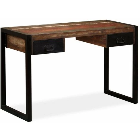 HELLOSHOP26 Bureau Table Meuble Travail Informatique Avec 2 Tiroirs Bois De Récupération Massif 120 Cm - Bois 7 HELLOSHOP26 Bureau Table Meuble Travail Informatique Avec 2 Tiroirs Bois De Récupération Massif 120 Cm - Bois – Image 5