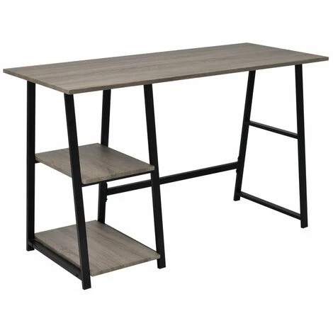 HELLOSHOP26 Bureau Table Meuble Travail Informatiqueavec 2 étagères Gris Et Chêne - Beige 3 HELLOSHOP26 Bureau Table Meuble Travail Informatiqueavec 2 étagères Gris Et Chêne - Beige