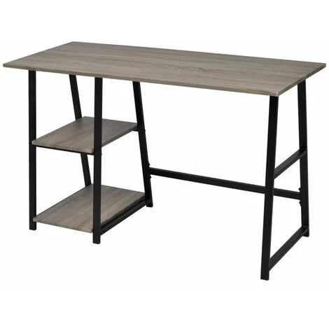HELLOSHOP26 Bureau Table Meuble Travail Informatiqueavec 2 étagères Gris Et Chêne - Beige 4 HELLOSHOP26 Bureau Table Meuble Travail Informatiqueavec 2 étagères Gris Et Chêne - Beige – Image 2
