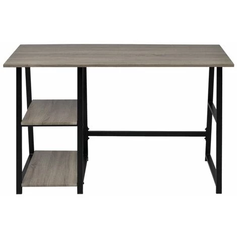 HELLOSHOP26 Bureau Table Meuble Travail Informatiqueavec 2 étagères Gris Et Chêne - Beige 5 HELLOSHOP26 Bureau Table Meuble Travail Informatiqueavec 2 étagères Gris Et Chêne - Beige – Image 3