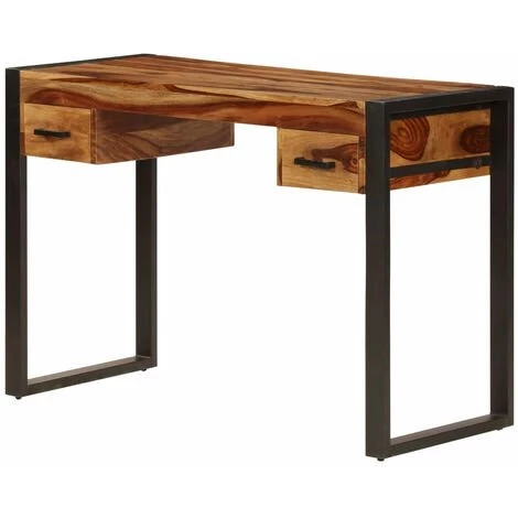 HELLOSHOP26 Bureau Table Meuble Travail Informatique Avec 2 Tiroirs 110 Cm Bois Solide De Sesham - Bois 3 HELLOSHOP26 Bureau Table Meuble Travail Informatique Avec 2 Tiroirs 110 Cm Bois Solide De Sesham - Bois