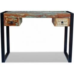 HELLOSHOP26 Bureau Table Meuble Travail Informatique Bois De Récupération Massif - Bois -France Bureau Soldes 2022 13977388 5